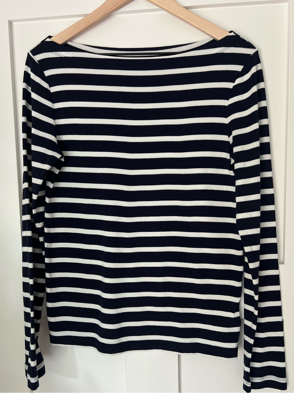 GAP Boat Neck Breton Stripe Top L Navy White Supima Blend